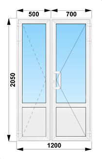 Входная уличная штульповая дверь с глухим низом 1200x2050